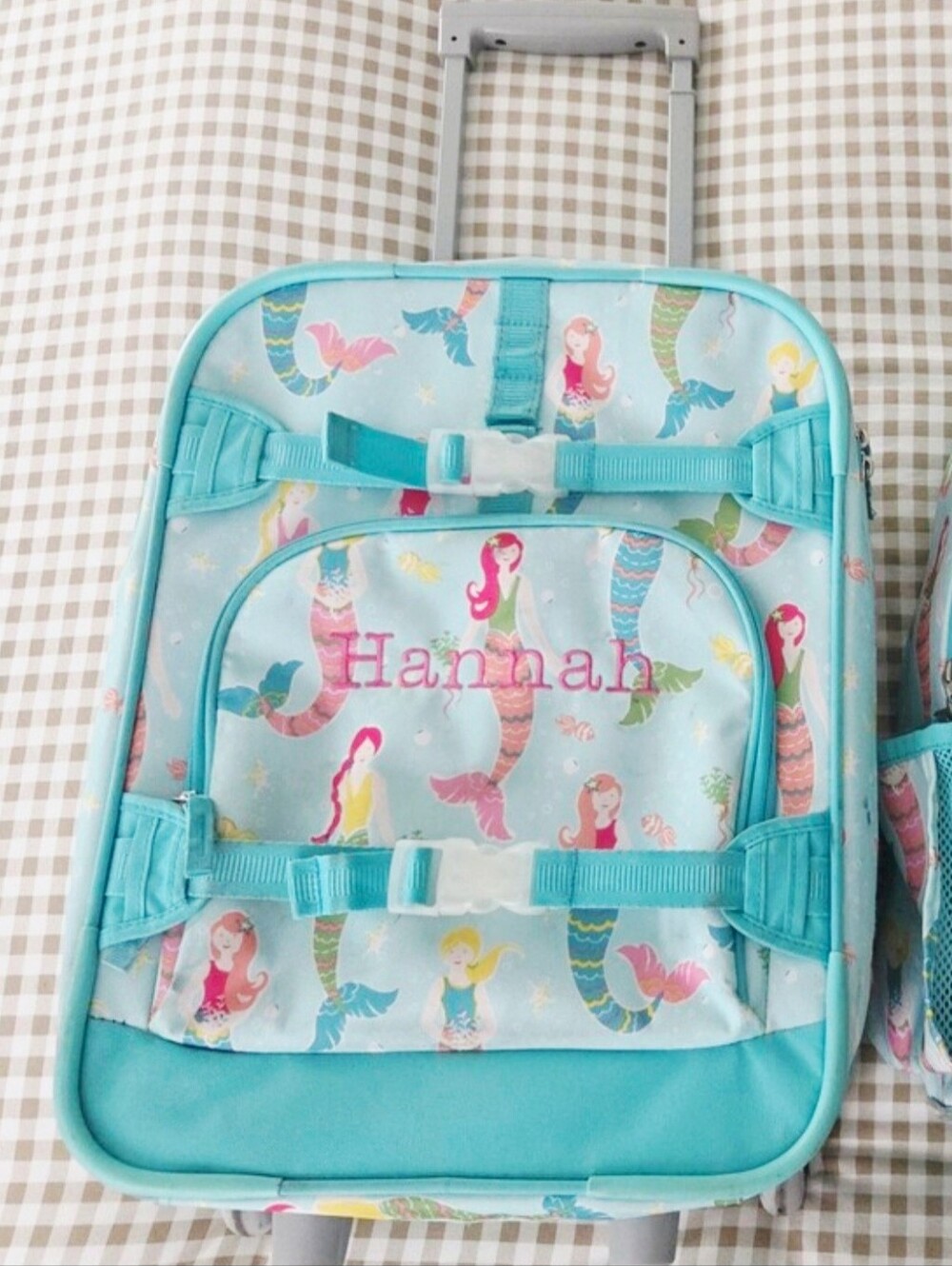 Retired Pottery Barn Kids Mackenzie Aqua Mermaid Rolling Suitcase